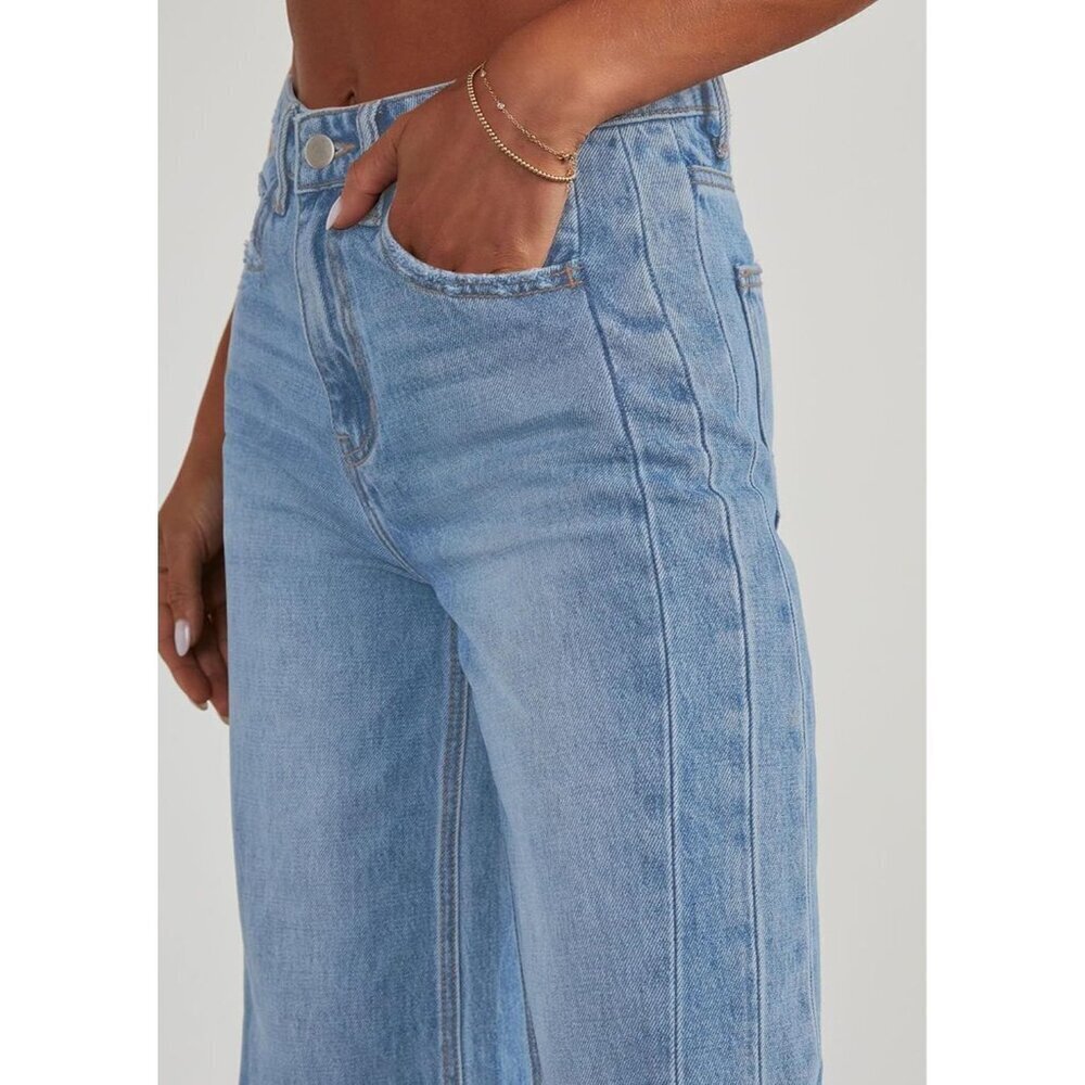 Wide Leg Jeans Women High Waisted Stretchy Baggy Raw Hem Denim Palazzo - Picture 4 of 5